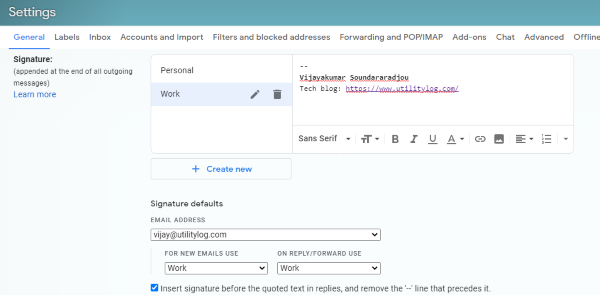 Create multiple email signatures in Gmail