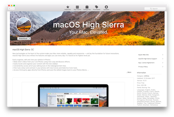 Upgrade to macOS High Sierra
