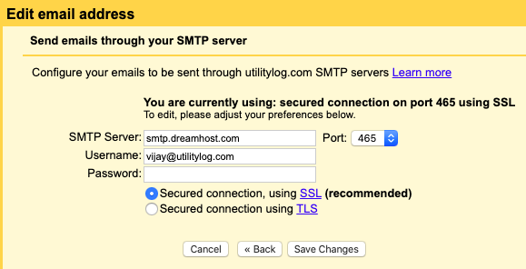 Change the SMTP Server for fixing “TLS Negotiation failed” error in Gmail