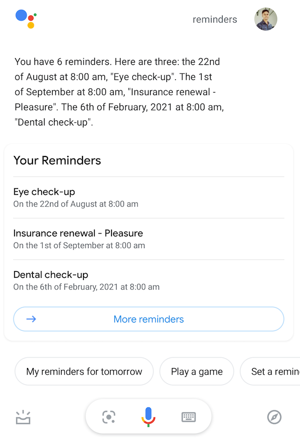 View all reminders created on Google account using Google Assistant