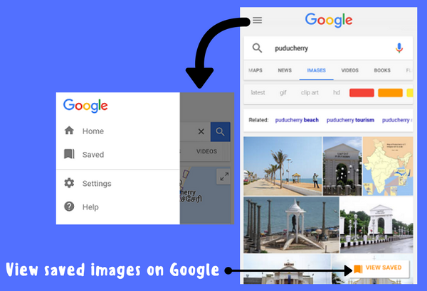 View saved images, places, and web pages on Google